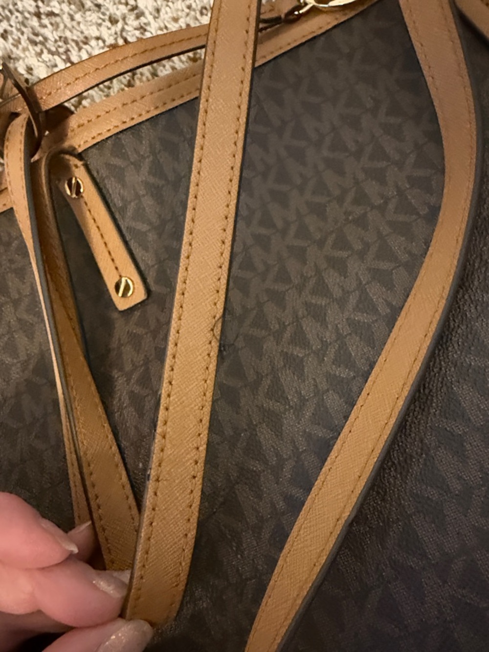 Michael Kors Brown Logo-Print Tote with Tan Trim - Picture 9 of 10